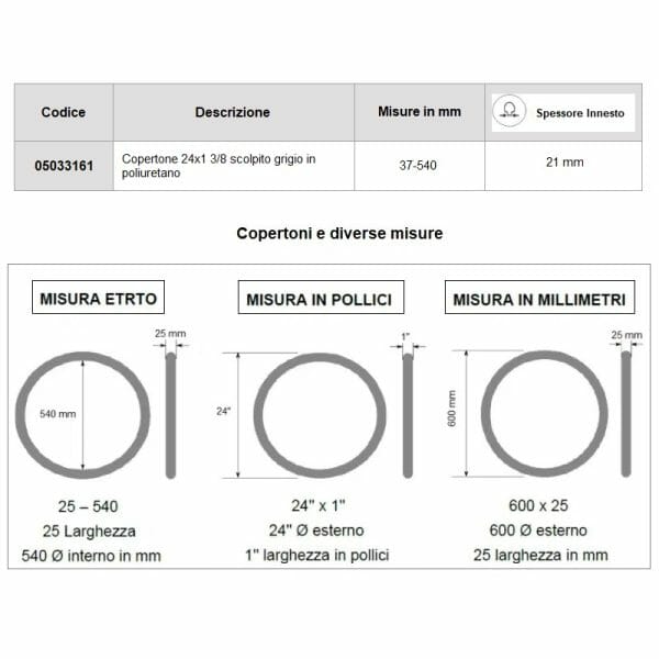 Copertone 24x1 38 poliuretano per carrozzina 05033161 a