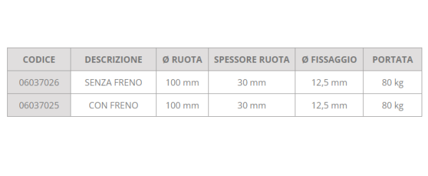 Ruota Letti Sollevatori e Barelle 100 x 30 mm 1 Ruota Letti Sollevatori e Barelle 100 x 30 mm