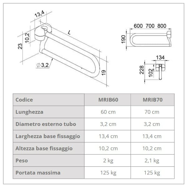 Maniglione ribaltabile con portarotolo Allmobility D