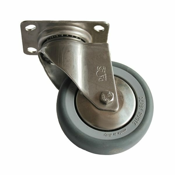 Ruota 100×30 mm con supporto inox_A Ruota 100×30 mm con supporto inox